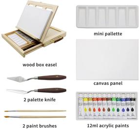 img 3 attached to Enhance Your Creativity with the LUCYCAZ Tabletop Easel Set: Portable Art Desktop Wooden Easel for Painting Canvas with Storage, 12 Colors Acrylic Paints, 2 Brushes, Palette, and Knives – Ideal Painting Gifts for Kids, Adults, Beginners, and Artists!