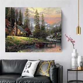img 4 attached to 🏞️ Forest Cabin DIY Canvas Painting Kit | Acrylic Paint by Numbers | Adults and Kids Painting Picture | 16in x 20in