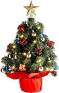 🎄 solpex tabletop mini christmas tree, 24'' artificial small christmas tree with 50 led string lights and 35 red christmas ornaments for festive decorations logo