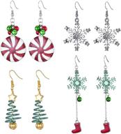 🎄 christmas dangle earrings set - handmade xmas tree drop earrings, snowflake christmas socks design - festive holiday dangles for women, girls - costume jewelry party gift logo