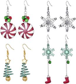 img 4 attached to 🎄 Christmas Dangle Earrings Set - Handmade Xmas Tree Drop Earrings, Snowflake Christmas Socks Design - Festive Holiday Dangles for Women, Girls - Costume Jewelry Party Gift