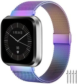 img 4 attached to 🌈 Colorful MioHHR Bands: Breathable Stainless Steel Straps for Fitbit Versa Series