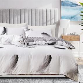 img 4 attached to 🛏️ JAYI BARBOM Wrinkle Free Duvet Cover King Size Set - Feathers Pattern Printed Bedding with Zipper & Corner Ties [3 Pieces: 1 Duvet Cover + 2 Pillowcases]