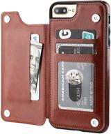 📱 ot onetop premium pu leather wallet case with card holder for iphone 7 plus & iphone 8 plus - kickstand, card slots, double magnetic clasp, durable shockproof cover (brown, 5.5 inch) logo