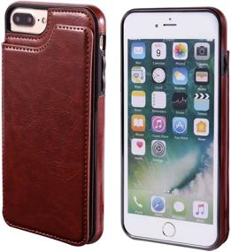 img 3 attached to 📱 OT ONETOP Premium PU Leather Wallet Case with Card Holder for iPhone 7 Plus & iPhone 8 Plus - Kickstand, Card Slots, Double Magnetic Clasp, Durable Shockproof Cover (Brown, 5.5 Inch)