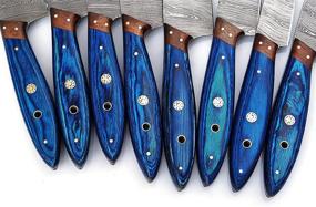 img 2 attached to 🔪 W Trading Damascus Steel Professional Chef Knife Set: 8-Piece Utility Cooking Knives with Chopper/Cleaver, Pocket Case & Chef Knife Roll Bag - 1046 Blue