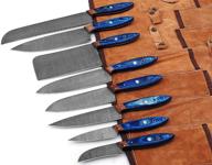 🔪 w trading damascus steel professional chef knife set: 8-piece utility cooking knives with chopper/cleaver, pocket case & chef knife roll bag - 1046 blue logo