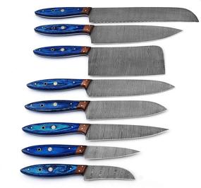 img 3 attached to 🔪 W Trading Damascus Steel Professional Chef Knife Set: 8-Piece Utility Cooking Knives with Chopper/Cleaver, Pocket Case & Chef Knife Roll Bag - 1046 Blue