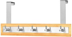 img 4 attached to Bamboo Wood &amp; Stainless Steel Over The Door Towel Rack with 5 Hooks by ToiletTree Products: Chic and Efficient Towel Storage Solution