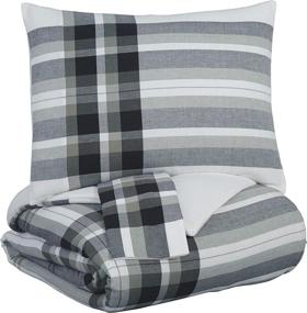 img 4 attached to 🖤 Signature Design by Ashley - Stayner King Size Comforter Set (3-Piece) - Black/Gray