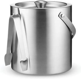 img 4 attached to 🍾 Insulated Ice Bucket with Lid and Tongs - 3 Liter Capacity, Double Wall Stainless Steel Construction, Strainer to Maintain Ice Coldness & Dryness, Convenient Carry Handle - Ideal for Home Bar, Chilling Beer, Champagne, and Wine