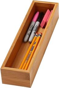 img 2 attached to 🗄️ Bamboo Drawer Organizer Box: Versatile Storage Solution for Junk Drawer, Home, Office, Kitchen, Bedroom, Children's Room, Craft, Sewing, and Bathroom - Measures 3x12x2 Inches