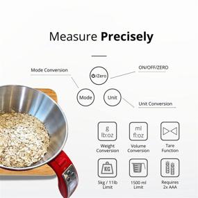 img 2 attached to 🎛️ Fradel Digital Kitchen Food Scale with Bowl and Measuring Cup - Stainless Steel, Backlight, 11lbs Capacity - Precise Measurements for Cooking, Baking, Gym, Diet - Black