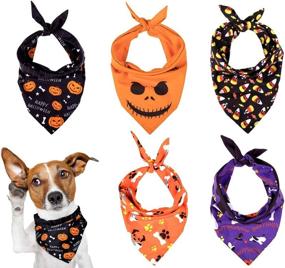 img 4 attached to Whaline Halloween Dog Bandanas 5 Pack - Triangle Pet Scarfs, Washable Neckerchief Dog Bibs with Halloween Theme: Pumpkin, Ghost, Candy Corn and Bones Pet Bandanas