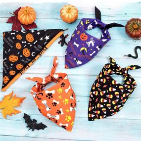 img 1 attached to Whaline Halloween Dog Bandanas 5 Pack - Triangle Pet Scarfs, Washable Neckerchief Dog Bibs with Halloween Theme: Pumpkin, Ghost, Candy Corn and Bones Pet Bandanas