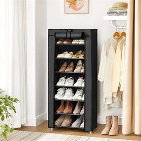 img 3 attached to 👠 SONGMICS Black Shoe Rack 7-Tier Shoe Storage Cabinet with Fabric Cover - Dustproof Organizer for Heels, Sneakers, and Boots - Easy Assembly - 18.1 x 11 x 49.6 Inches (URXJ024B02)