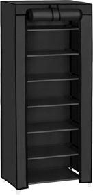 img 4 attached to 👠 SONGMICS Black Shoe Rack 7-Tier Shoe Storage Cabinet with Fabric Cover - Dustproof Organizer for Heels, Sneakers, and Boots - Easy Assembly - 18.1 x 11 x 49.6 Inches (URXJ024B02)