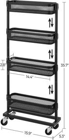 img 1 attached to SONGMICS Slim Storage Cart: 4-Tier Slide-Out Trolley for Small Spaces, Bathroom, and Kitchen - Wire Baskets, Easy Assembly - Black UBSC065B01