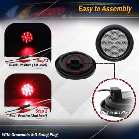 img 1 attached to Meerkatt (Pack Of 2) 4 Inch Round Clear Lens Red LED Sealed Clearance Lamp Marker Indicator Lights Brake Stop Truck Trailer Tow Caravan Camper Bus Van Pickup Kit Include Black Resin &Amp