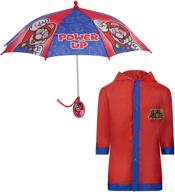 super mario toddler boy rain wear set: nintendo kids umbrella and slicker for ages 4-7 logo