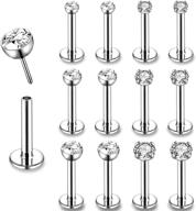 👄 zs 12pcs 16g pushin lip rings: stainless steel medusa piercing jewelry, 2mm 3mm 4mm cz forward helix earring, labret monroe piercing jewelry for women men - stylish and durable options logo