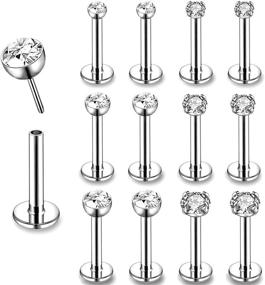 img 4 attached to 👄 ZS 12Pcs 16G Pushin Lip Rings: Stainless Steel Medusa Piercing Jewelry, 2mm 3mm 4mm CZ Forward Helix Earring, Labret Monroe Piercing Jewelry for Women Men - Stylish and Durable Options