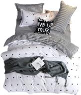 🛏️ striped cartoon black and grey reversible bedding set for boys and girls - twin size (3pcs) with hidden zipper and heart design (comforter not included) logo