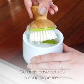 img 1 attached to 🧼 Green Full Circle Bubble Up Ceramic Soap Dispenser & Bamboo Handle Dish Brush Set – Replaceable Kitchen Dish Scrubber with Soap Holder