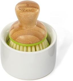 img 4 attached to 🧼 Green Full Circle Bubble Up Ceramic Soap Dispenser & Bamboo Handle Dish Brush Set – Replaceable Kitchen Dish Scrubber with Soap Holder