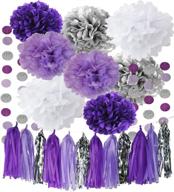 🎉 monkey home bridal shower decorations: purple, white & silver tissue pom pom with amaranth purple & silver circle paper garland – ideal for baby shower decorations, birthday party decorations логотип