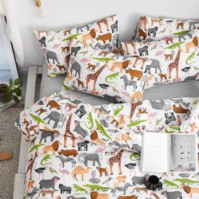 img 2 attached to BlueBlue Safari Kids Queen Duvet Cover Set - 100% Cotton Bedding for Boys, Girls, and Teens - Tropical Lion, Elephant, Rhino, Giraffe, Zebra Zoo Pattern Print on White - Includes 1 Full Soft Comforter Cover and 2 Pillow Shams