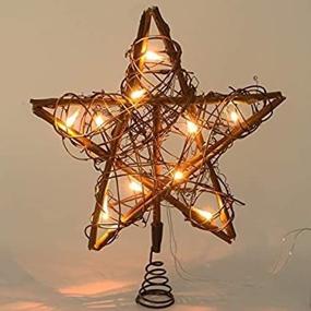 img 4 attached to Natural Rattan Star Christmas Tree Topper with 10 LED Lights - Xmas Decorations Treetop for Christmas Tree