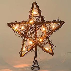 img 1 attached to Natural Rattan Star Christmas Tree Topper with 10 LED Lights - Xmas Decorations Treetop for Christmas Tree