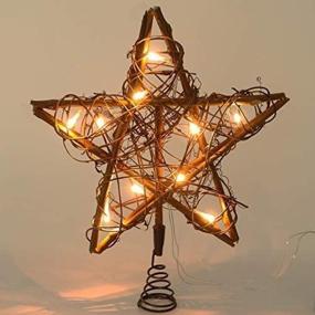 img 2 attached to Natural Rattan Star Christmas Tree Topper with 10 LED Lights - Xmas Decorations Treetop for Christmas Tree