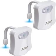 2 pack toilet night light by ailun - motion activated led light - 8 color changing toilet bowl nightlight for bathroom - battery not included - perfect decorating combination with water faucet light logo