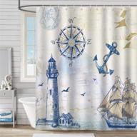 🚢 nautical sailboat shower curtain by bonhause - lighthouse, compass, anchor decor - 72 x 72 inch polyester fabric, waterproof bath curtain with 12 hooks logo