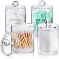 🛁 organize your bathroom with aozita 4 pack qtip holder dispenser and apothecary jar set - ideal for cotton balls, swabs, pads, and floss - 10 oz clear plastic canisters for vanity makeup storage logo