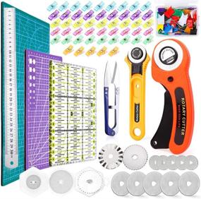 img 4 attached to Fabric Rotary Cutter Set (2-Pack) – 45mm & 28mm Cutters, 12 Extra Blades, A5 & A3 Cutting Mat, Patchwork Ruler, Sewing Clips – Ultimate Craft Supplies for Sewing and Quilting
