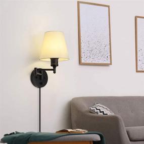 img 2 attached to 🔌 Set of 2 Plug-in Wall Sconces, Swing Arm Wall Light Fixtures with White Fabric Lampshade, Modern Wall Mounted Reading Lights for Bedroom Hallway Living Room