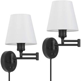 img 3 attached to 🔌 Set of 2 Plug-in Wall Sconces, Swing Arm Wall Light Fixtures with White Fabric Lampshade, Modern Wall Mounted Reading Lights for Bedroom Hallway Living Room