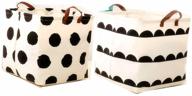 📦 13 inch square canvas toy storage bins - durable cotton/canvas baskets for home organization - black & white, set of 2 large pack (dot + semicircle) логотип