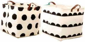 img 2 attached to 📦 13 inch Square Canvas Toy Storage Bins - Durable Cotton/Canvas baskets for Home Organization - Black & White, Set of 2 Large Pack (Dot + Semicircle)