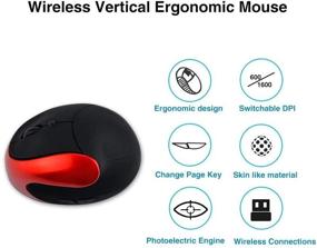 img 3 attached to 🖱️ Red Wireless Mouse 2.4G with Ergonomic Design, Adjustable DPI, Rechargeable Battery, and Nano Receiver for Computer, Notebook, PC, Laptop, MacBook
