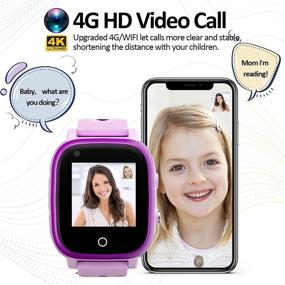 img 1 attached to 📱 4G GPS умные часы с GPS для детей, водонепроницаемые спортивные умные часы-телефон, с камерой, Wi-Fi, видеовызовами, функцией SOS, шагомером, сменными практичными/мультяшными ремешками, подходят для возраста 3-14 лет - фиолетовые.