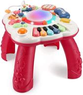 👶 dahuniu baby toys for 6-12 months: learning musical table activity for 1-3 years old - red (11.8 x 11.8 x 12.2 inches) logo