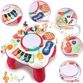 img 2 attached to 👶 Dahuniu Baby Toys for 6-12 months: Learning Musical Table Activity for 1-3 Years Old - Red (11.8 x 11.8 x 12.2 inches)