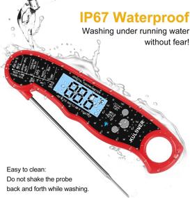 img 1 attached to 🌡️ KULUNER TP-01 Waterproof Instant Read Meat Thermometer with Folding Probe, Backlight & Calibration Function - BBQ Grill, Candy, Cooking Food, Liquids, Beef (Red)