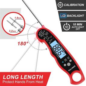 img 2 attached to 🌡️ KULUNER TP-01 Waterproof Instant Read Meat Thermometer with Folding Probe, Backlight & Calibration Function - BBQ Grill, Candy, Cooking Food, Liquids, Beef (Red)