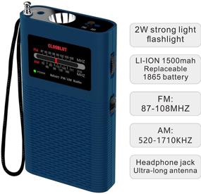 img 3 attached to Portable Pocket AM FM Transistor Radio with Emergency Flashlight, Battery Operated by 1500mah Rechargeable LI-ION (Included), Ultra-Long Antenna for Best Reception in Blue