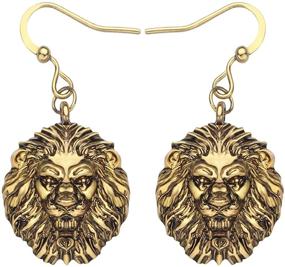 img 4 attached to 🦁 WEVENI Lion Head Earrings Dangle Drop Jewelry for Girls Women Ladies Gift, Alloy Antique Gold Silver Plated, Stainless Steel